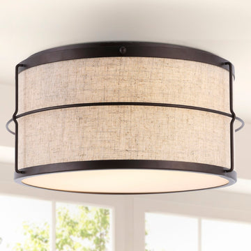 Evan 14" Rustic Farmhouse Iron LED Flush Mount - JONATHAN Y